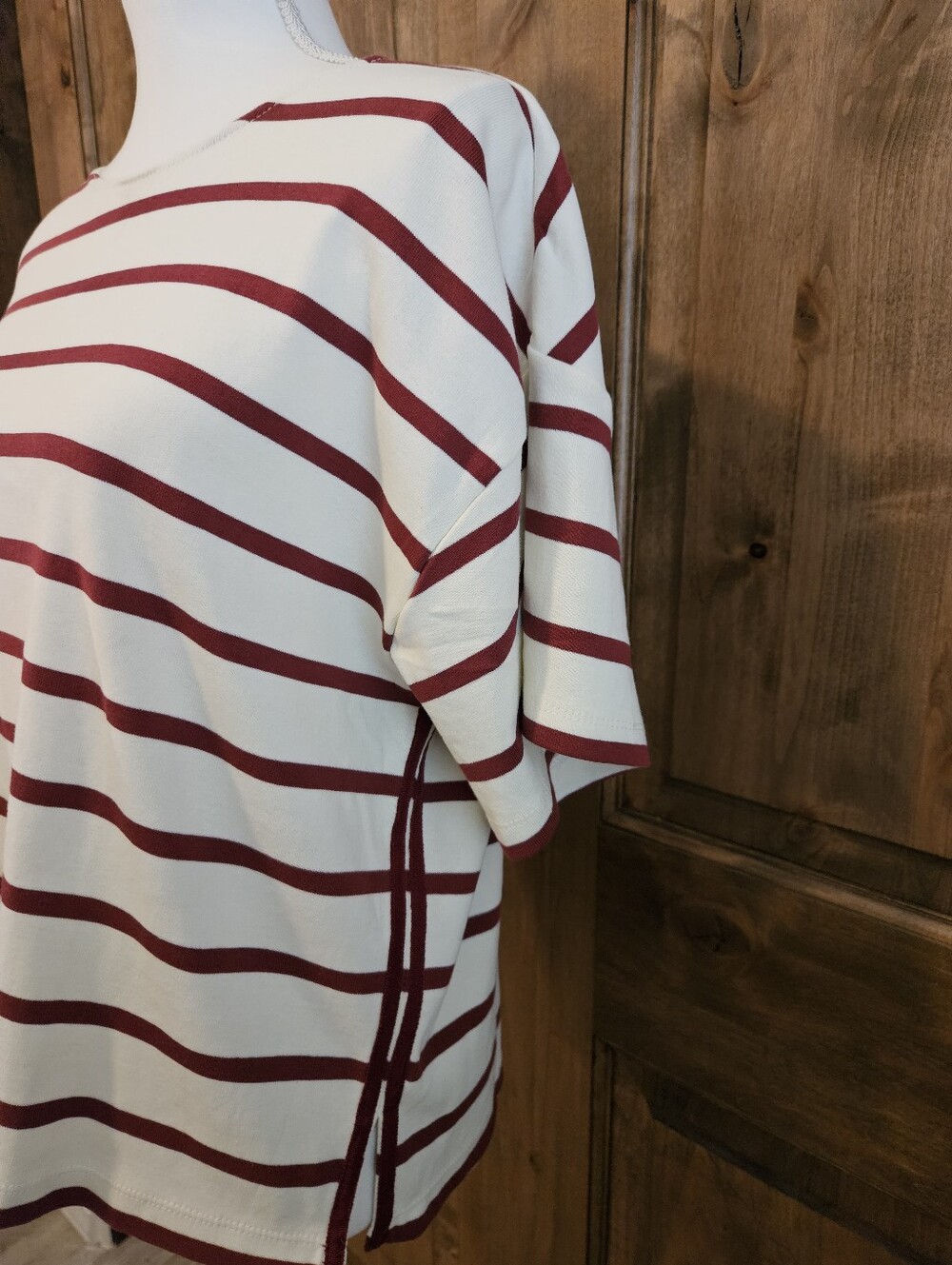 Truth By Republic Maroon/Cream Striped Top - Picture 2 of 3
